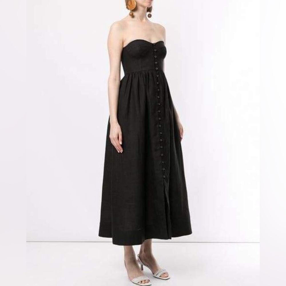 Mara Hoffman Mercedes Bustier Black Strapless Midi Dress
